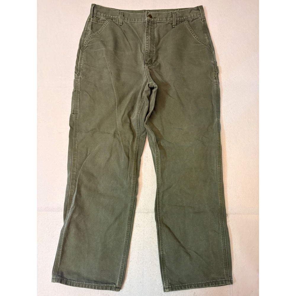 Carhartt Mens B11-MOS Moss Green Washed Duck Work Dungaree Pants 38x30